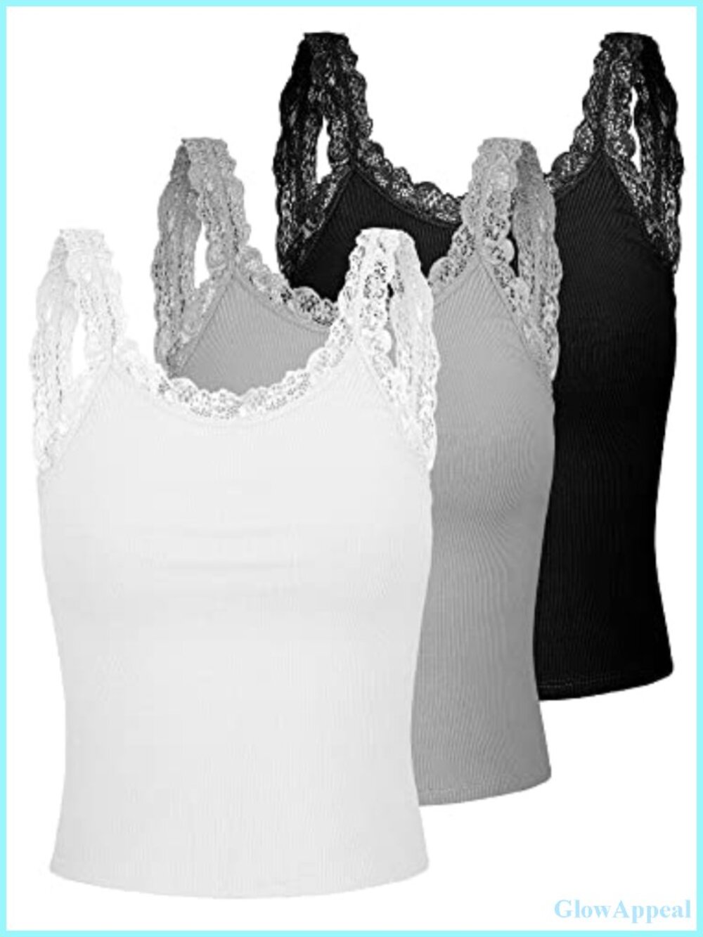 Lace Trim Tank Top Camisole Sleeveless Scoop Neck Backless Yoga Party